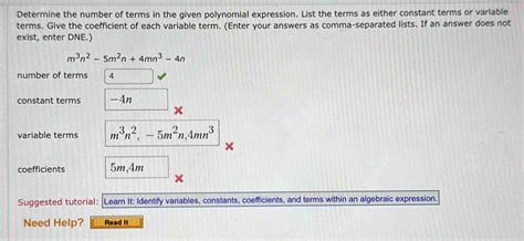 Solved Determine The Number Of Terms In The Given Polynomial