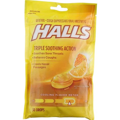 Halls Triple Soothing Action Cough Drops Honey Lemon 30ct Pkg Garden