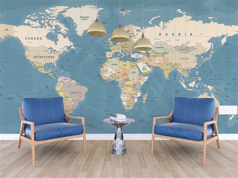 Giant World Map Wall Mural Removable Wallpaper Map of the - Etsy