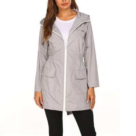 Rain Jacket Women Long Rain Coat Lightweight Waterproof Windbreaker S ...