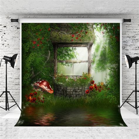 Mohome 5x7ft Fantasy Forest Photography Backdrop Red Flowers And