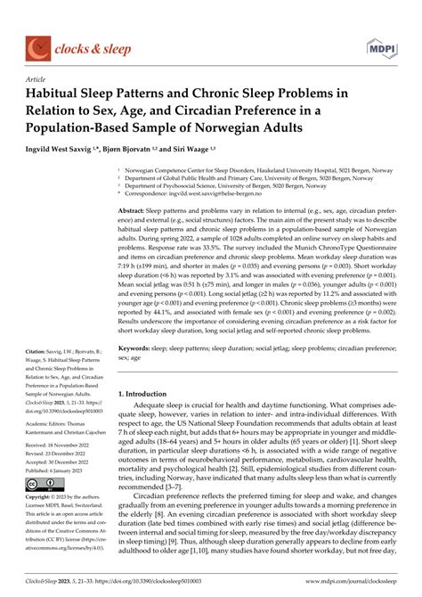 PDF Habitual Sleep Patterns And Chronic Sleep Problems In Relation To Sex Age And Circadian