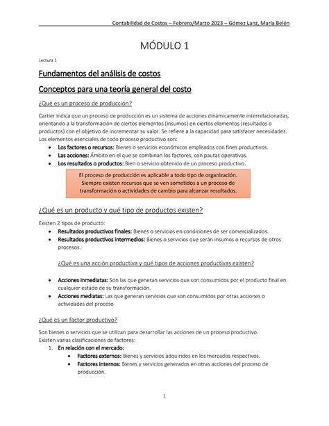 Resumen C de Costos Primer Parcial MÓDULO 1 Lectura 1 Fundamentos