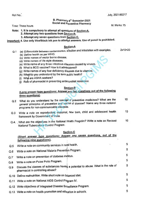 BP802T Social And Preventive Pharmacy B Pharmacy 8th Semester Previous