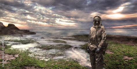 Soldier wearing a gas mask Stock Photo | Adobe Stock