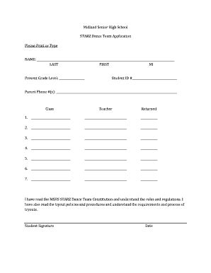 Fillable Online Midland Senior High School STARZ Dance Team Application