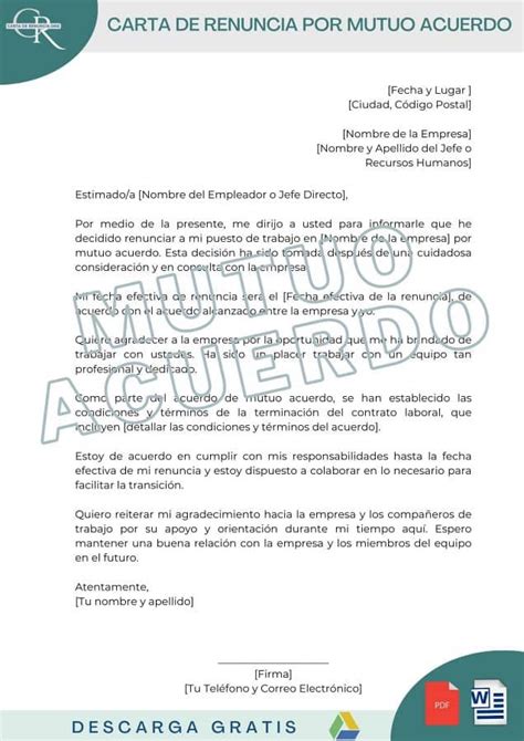 Modelos Carta De Renuncia Voluntaria Por Mutuo Acuerdo