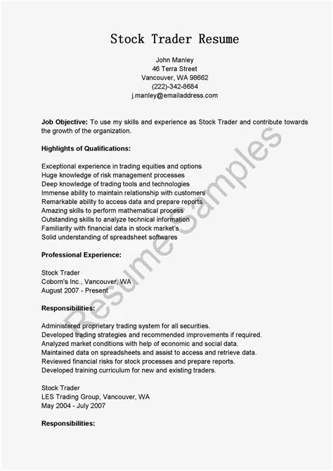 Resume Samples Stock Trader Resume Sample