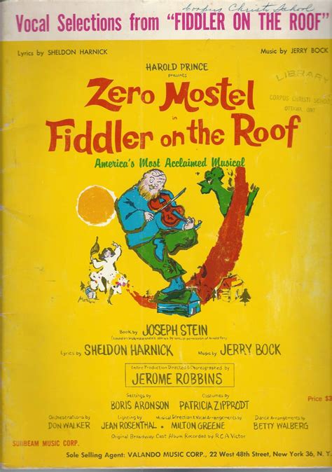 Zero Mostel In Fiddler On The Roof ( Sheet Music ) by Harnick Sheldon, Music. Jerry Bock, Music ...