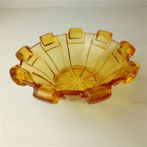 Amber Glass Bowl Vintage Stolzle Small Art Deco Depression Pressed Dish 2850 Picclick Au