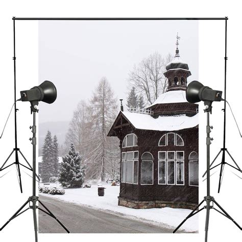 ABPHOTO Polyester Snow Scenery Photography Background House Road