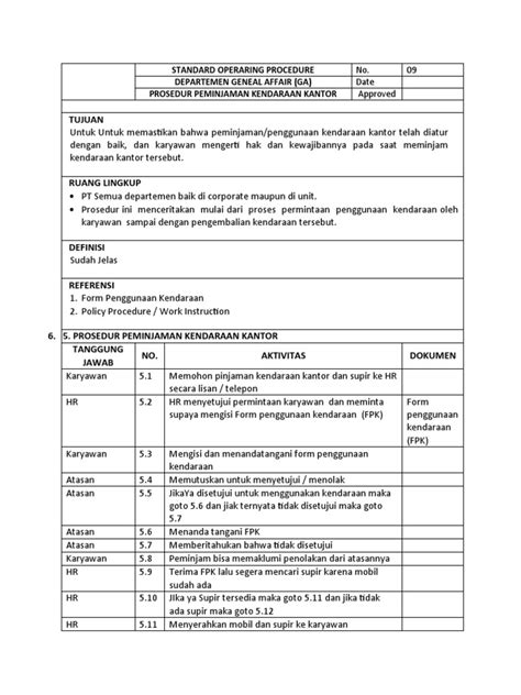 09 Prosedur Peminjaman Kendaraan Kantor Pdf