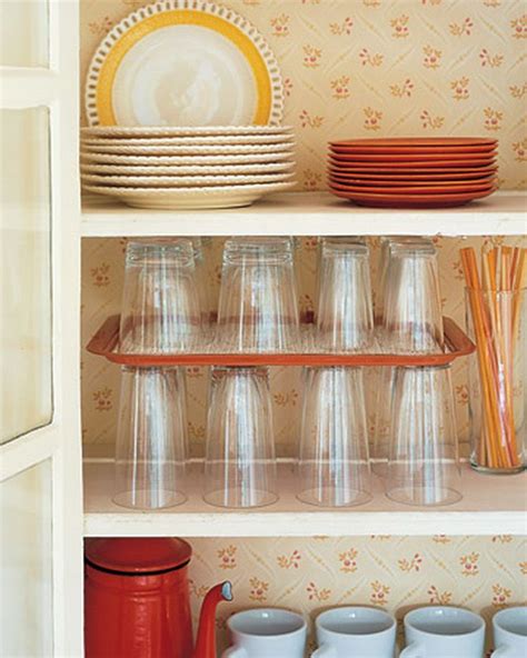 A Simple Tray Can Double Your Vertical Space In The Cupboard For Drinking Glasses … Kitchen