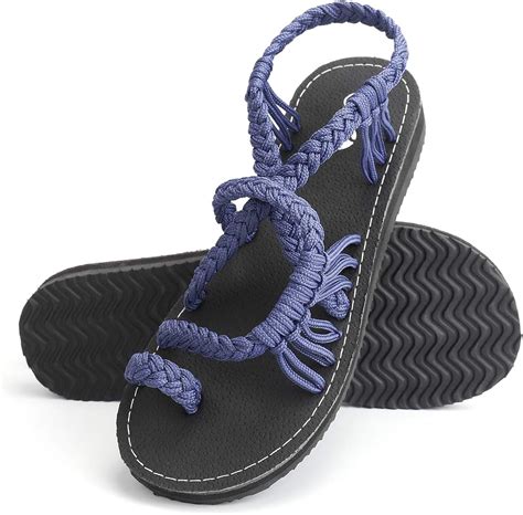 Rekayla Flat Sandals Braided Rope Walking Sandals For Women Dusty Blue 06 Flats