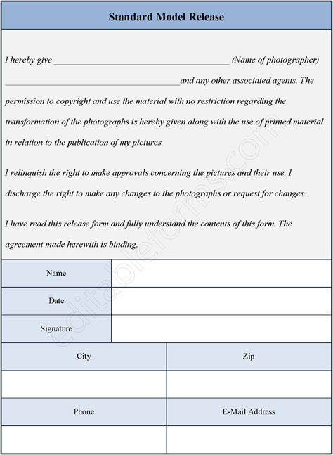 Standard Model Release Form Editable Pdf Forms