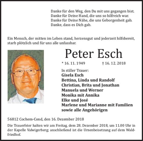 Traueranzeigen Von Peter Esch WochenSpiegel Trauer