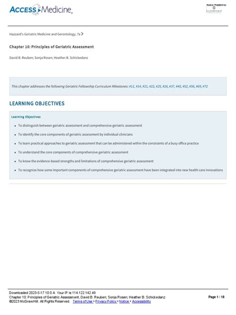 Chapter 10 Principles Of Geriatric Assessment Pdf Geriatrics Visual Impairment