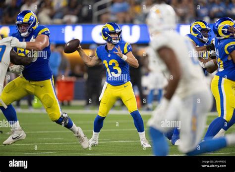 Los Angeles Rams Quarterback Stetson Bennett 13 Throws A Pass During