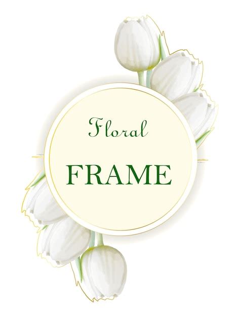 Cadre De Fleur Aquarelle Rond En Or Avec Des Tulipes Blanches R Alistes