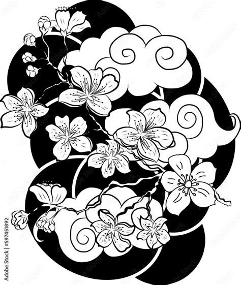 Sakura Flower And Clouds Vector For Background Tattoo Art With Cherry