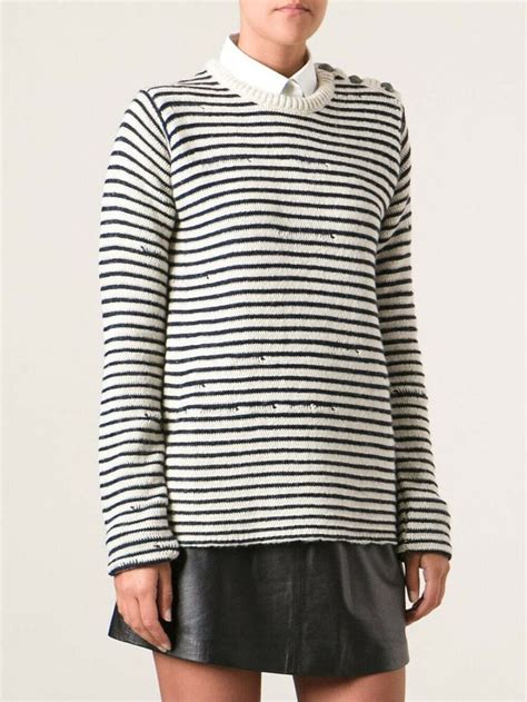 Zadig And Voltaire Jade Black Ivory Striped Worn Look Wool Blend Sweater Jumper M Mm Pullover