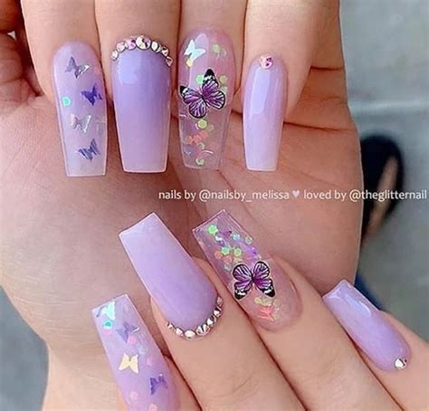 Unhas Roxas Borboleta Violeta Purple Acrylic Nails Lavender Nails Acrylic Nails Coffin Short