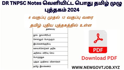 Pothu Tamil Full Book PDF Released By DR TNPSC Notes New Govt Job