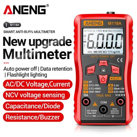 Aneng Mini Mult Metro Digital M118a Probador De 6000 Recuentos Medidor De Transistor De Valores