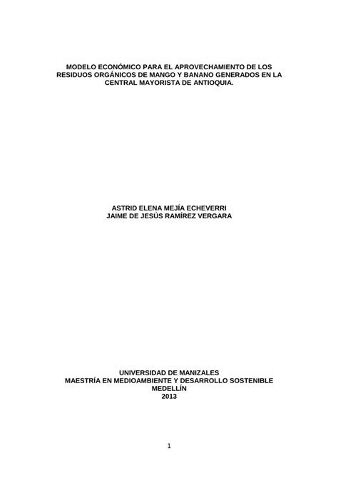 Pdf Modelo Econ Mico Para El Aprovechamiento De Los Residuos