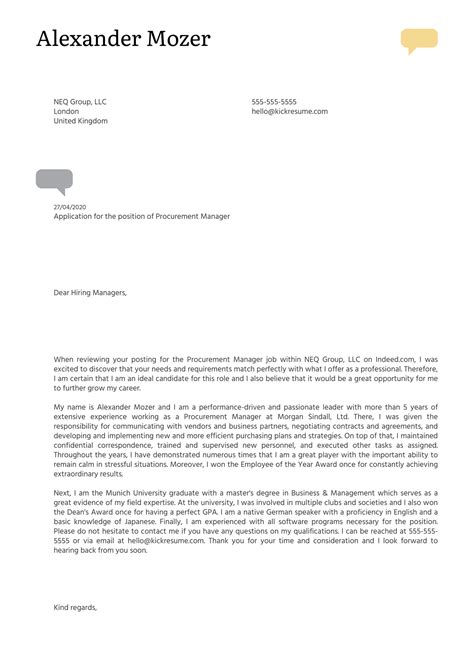 Procurement Manager Cover Letter Example Kickresume