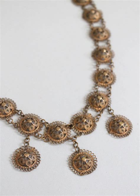 Antique Victorian Filigree Brass Necklace Raleigh Vintage