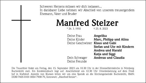 Traueranzeigen Von Manfred Stelzer Trauer Nn De