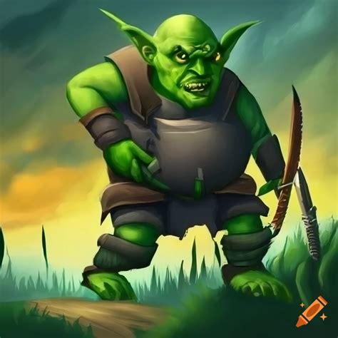 Painting Of A Serious Green Skinned Goblin Ranger On Craiyon