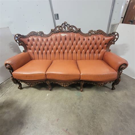 Lot 30 Vintage Italian Baroque Leather Wingback Sofa NorCal