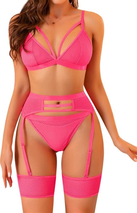 EVELUST Women S Sexy Lingerie Set Lace Strappy Fishnet Bra And High Waisted Panty Sets Sheer