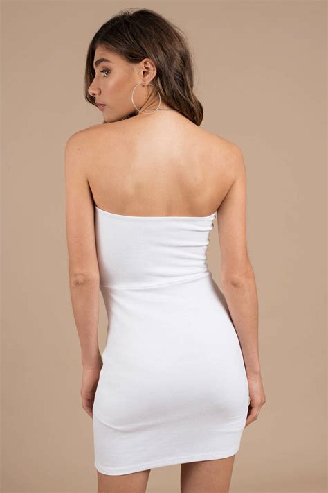 Sexy White Mini Dress Ribbed Bodycon Dress Strapless Dress