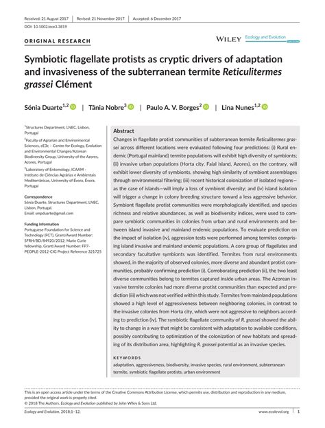 Pdf Symbiotic Flagellate Protists As Cryptic Drivers Of Adaptation
