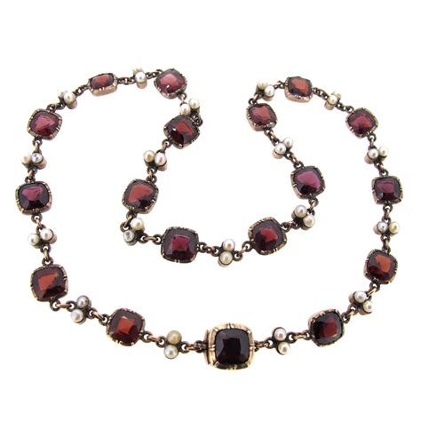 Antique Garnet And Pearl Necklace Ar Ullmann