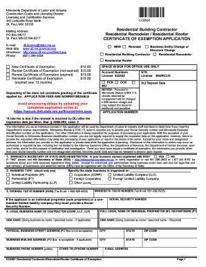 Fillable Online Doli State Mn Certificate Of Exemption Application And