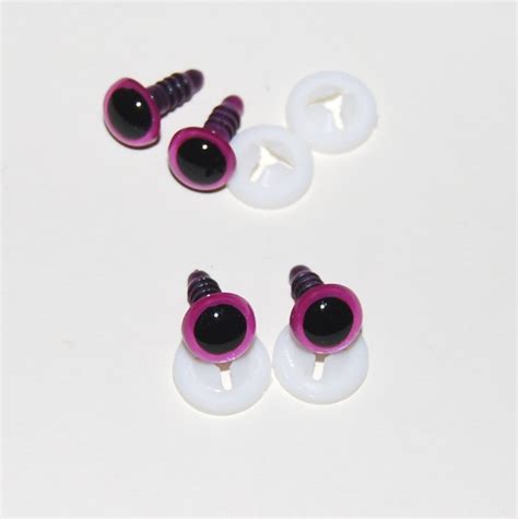 Pack Of 2 Pairs 10mm Raspberry Pink Glass Like Eyes With Plastic