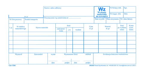 Wz Wydanie materiału na zewnątrz 1 3 A4 wielopozycyjne DRUKS