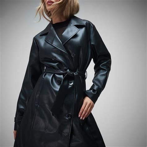 Missguided Faux Leather Double Breasted Trench Coat Sportsdirect Usa