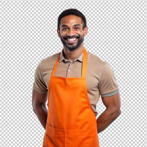 Premium Psd A Man Wearing Orange Apron On Transparent Background