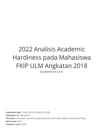 Analisis Academic Hardiness Pada Mahasiswa Fkip Ulm Angkatan