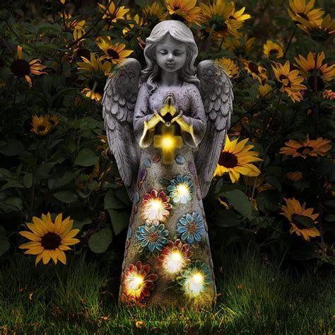 Voveexy Angel Garden Figurine Outdoor Statue Solar Garden