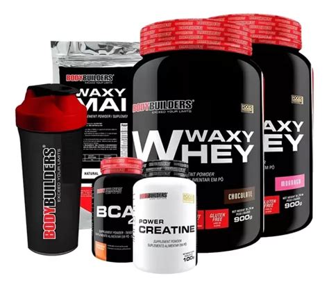 Kit 2x Whey 900g Bcaa Creatina Coquet Waxy Maize