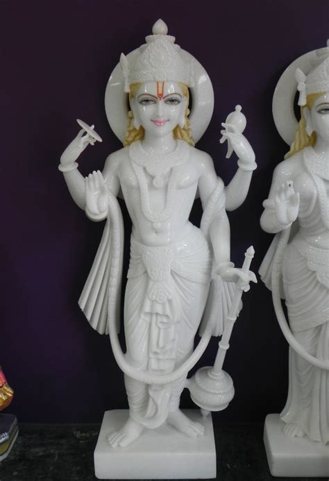 White Painted Marble Lord Vishnu Statue For Worship Size 12 Inches