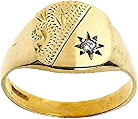 Solid Ct Yellow Gold Men S Real Diamond Half Engraved Cushion Signet