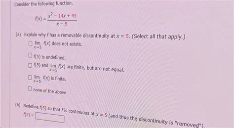 Solved Consider The Following Function F X X2 14x 45x 5 A