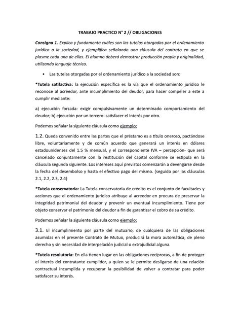 Tp 2 Obligaciones TRABAJO PRACTICO N 2 OBLIGACIONES Consigna 1